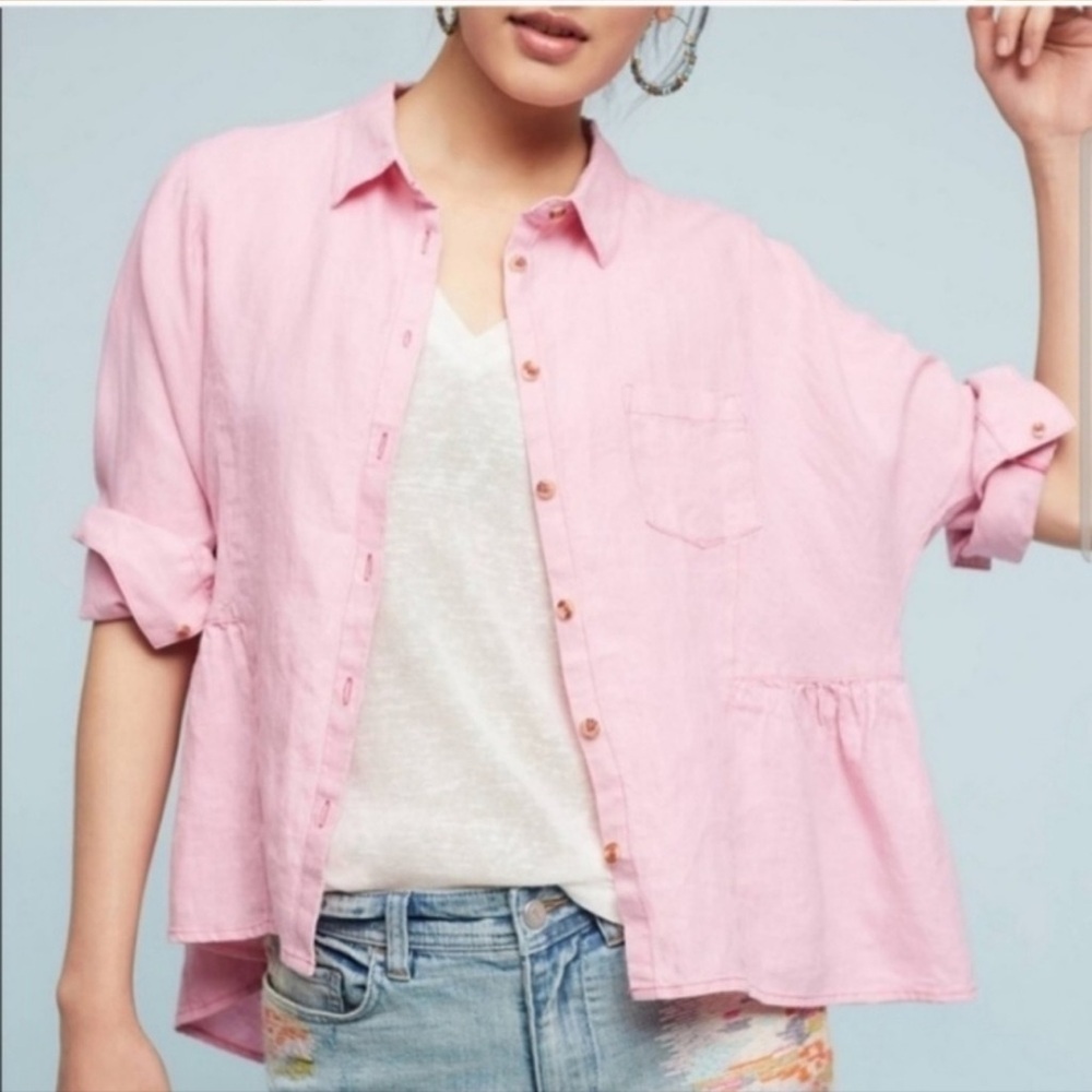Holding Horses Anthropologie Linen Peplum Top Size M - Picture 9 of 9